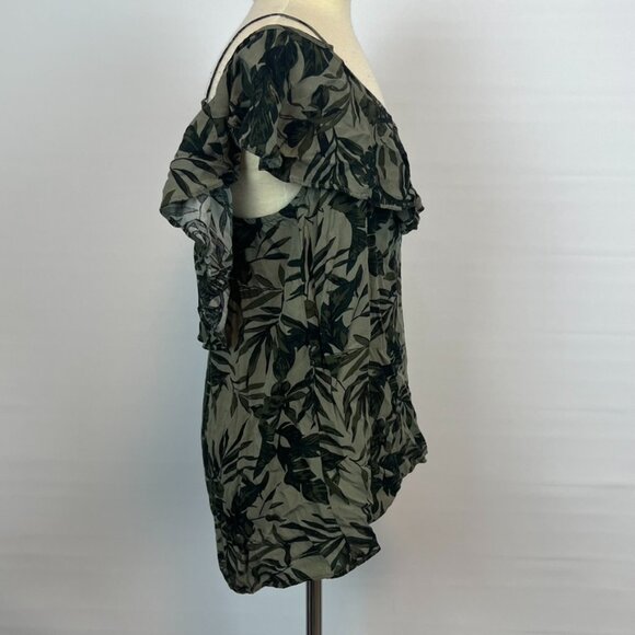 Old Navy Green Tropical Off-Shoulder Shirt Top Blouse ((size Small)) - Picture 4 of 6